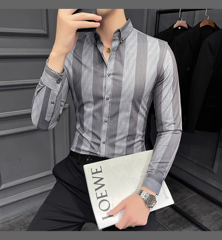 New Spring Striped Long Sleeved Shirt For Men