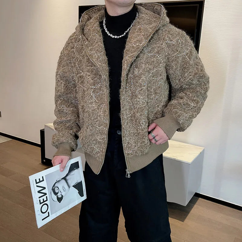 Korean Loose Hooded Jackets Men Zipper Jacket