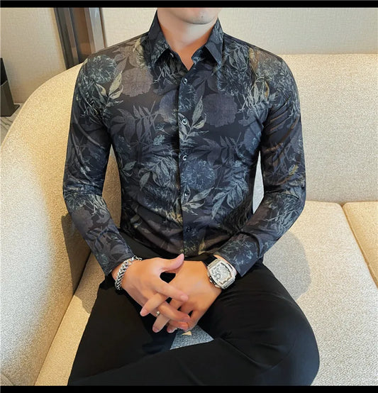 Men 's Korean Style Business Floral Shirt