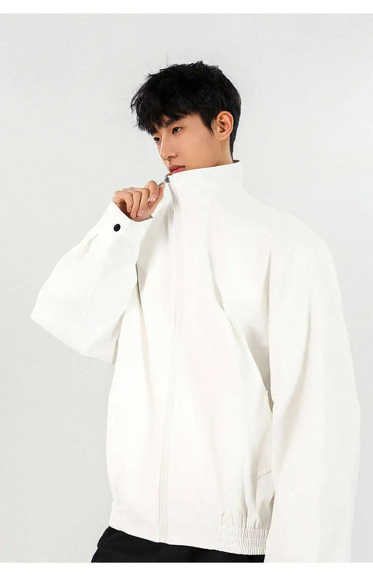 New Men's Solid Color Zip-up Stand Collar Loose Casual Jacket