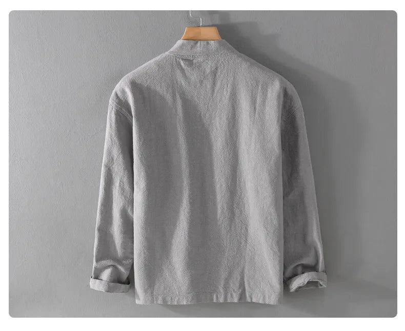 60% Ramie 40% Cotton High-quality Long-sleeve Jacket, Casual Everyday Cloak Jacket for Men