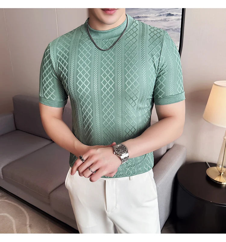 Men's Slim Fit Half High Collar Short Sleeved T-shirt