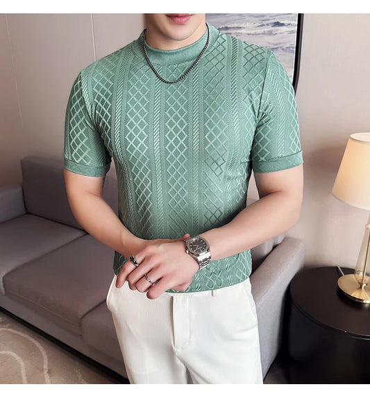 Men's Slim Fit Half High Collar Short Sleeved T-shirt