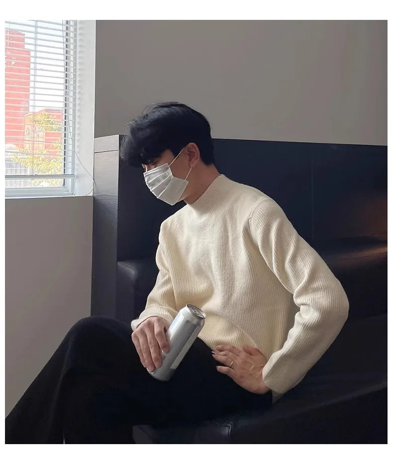 Half-high Collar Solid Color Men's Dark Pattern Sweater