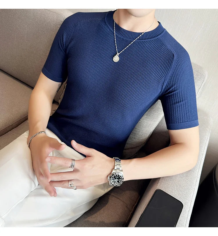 Men's Business Casual Slim Fit Silk Short Sleeve T Shirt