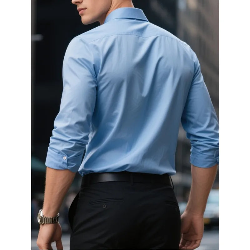 New Men's Trendy Long Sleeve Elastic Shirt .It comes in 3 colors Grey ,Blue and Pink.