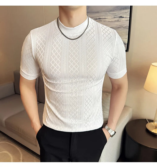 Men's Slim Fit Half High Collar Short Sleeved T-shirt