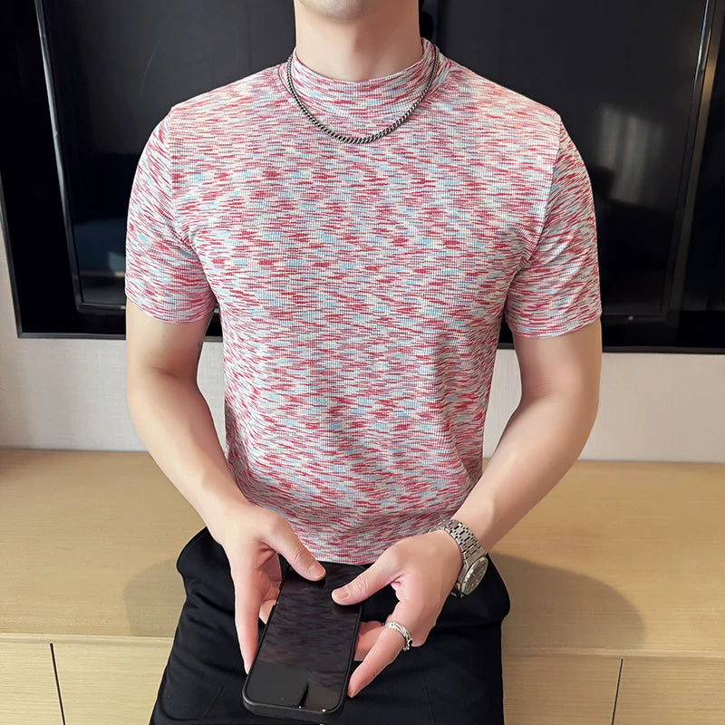 Camouflage T-shirt Men's Summer Half High Collar Slim Fit Short Sleeved Fashion