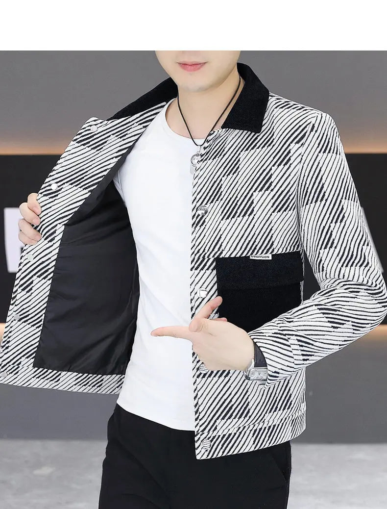 Spring Autumn Jacket for Men Fashion Striped Casual Business Windproof Jacket