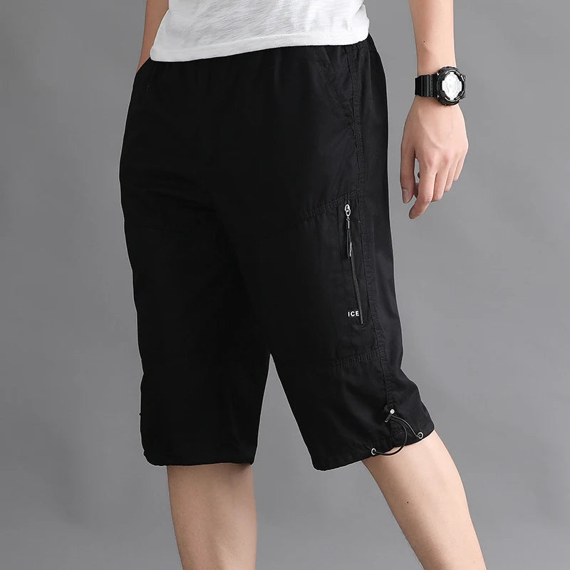 Men's High Waisted Solid Color Pockets Zipper Cargo Pants