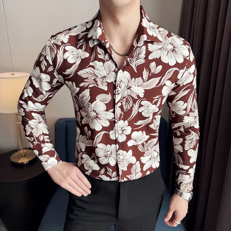 Vintage Flower Shirt Long Sleeved for Men