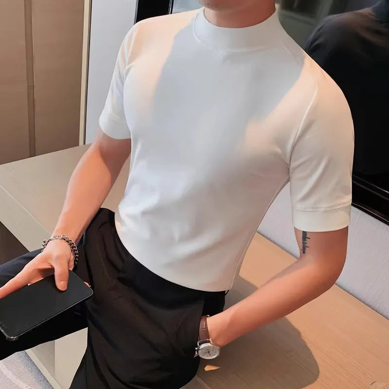 Turtleneck Korean Luxury Clothing Short Sleeve T Shirt For Men