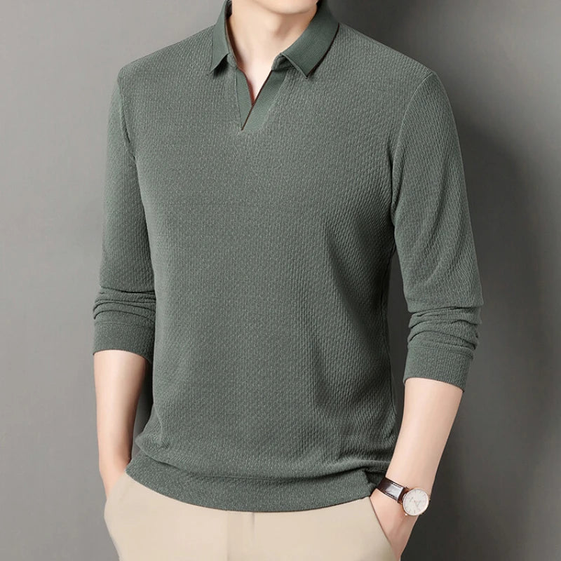 V-neck sweater men's business casual stretchable, warm autumn new pullover knitwear.
