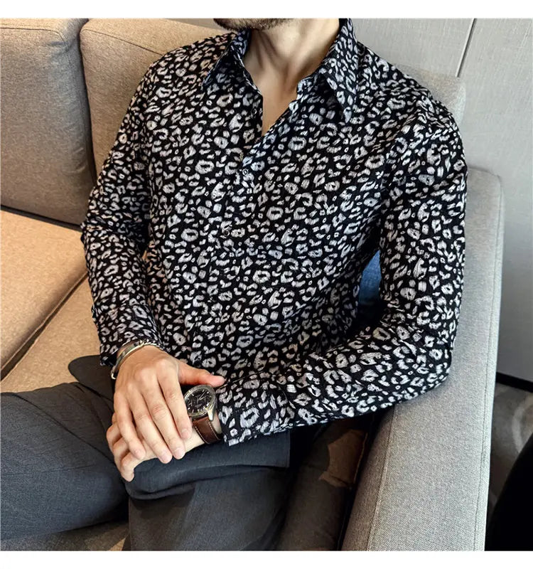 Men's Long-sleeved Floral Shirt with High-quality