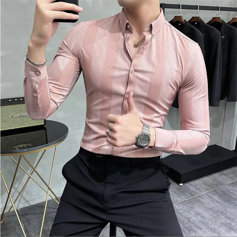 New Spring Striped Long Sleeved Shirt For Men
