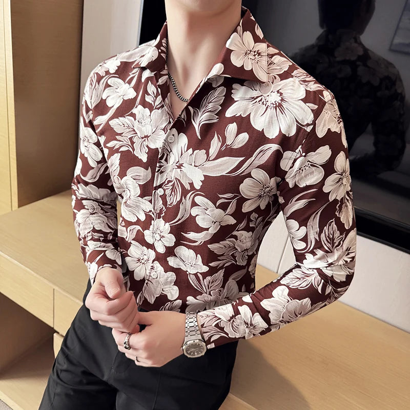 Vintage Flower Shirt Long Sleeved for Men