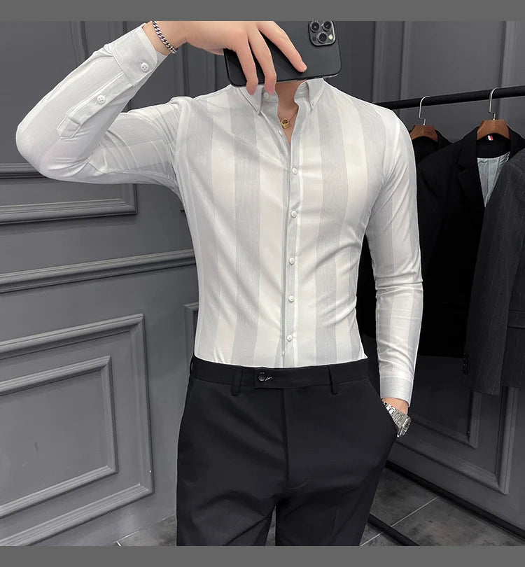New Spring Striped Long Sleeved Shirt For Men