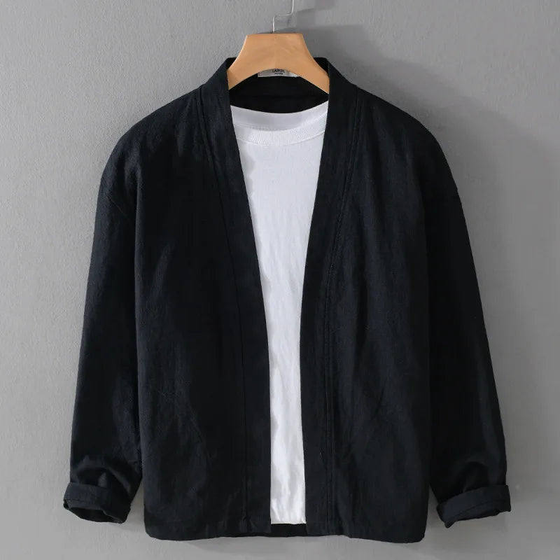 60% Ramie 40% Cotton High-quality Long-sleeve Jacket, Casual Everyday Cloak Jacket for Men