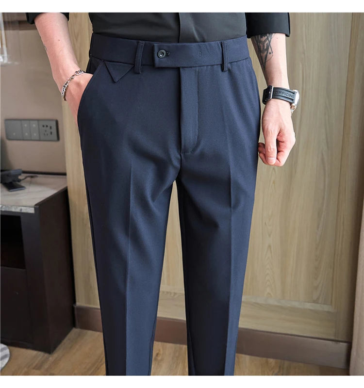 Men's Classy Stretch Waist, Casual Pants Slim Fit