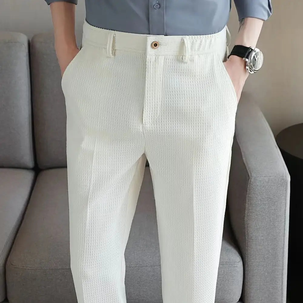 Smart Casual Men Buisness Solid Color Suit Pants Streetwear Fashion