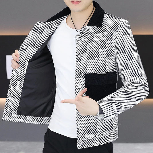 Spring Autumn Jacket for Men Fashion Striped Casual Business Windproof Jacket