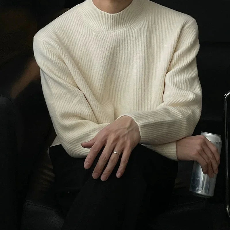 Half-high Collar Solid Color Men's Dark Pattern Sweater