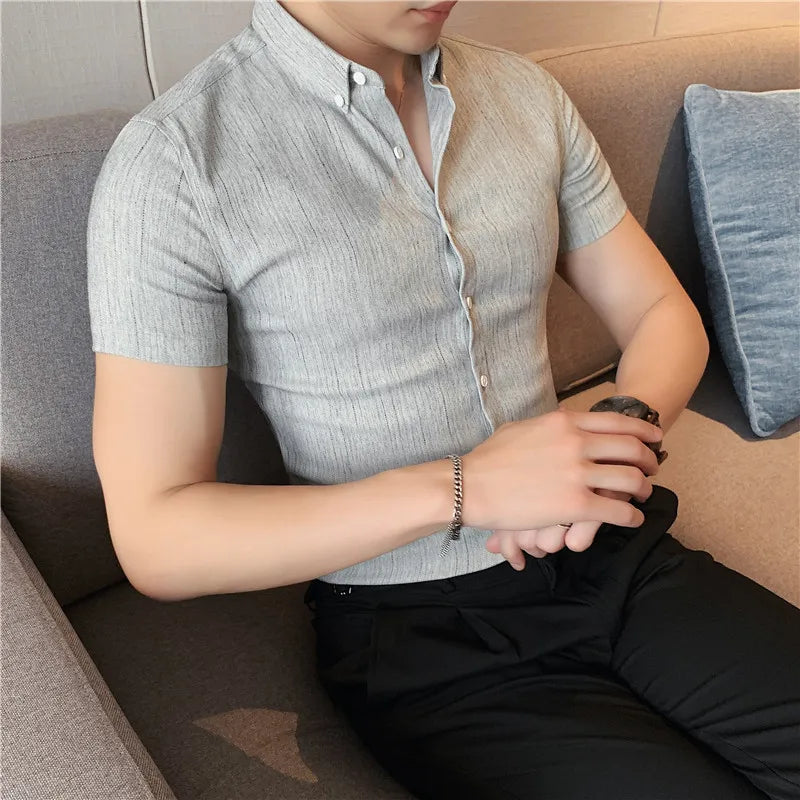 Fashionable British style Short Sleeve Striped Shirt for Men