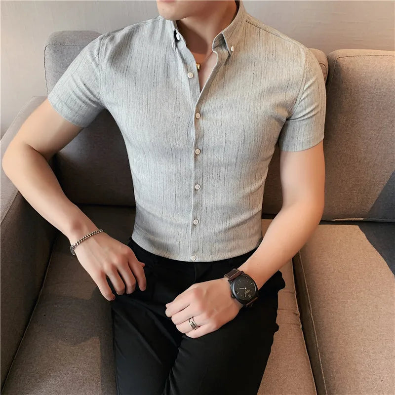 Fashionable British style Short Sleeve Striped Shirt for Men