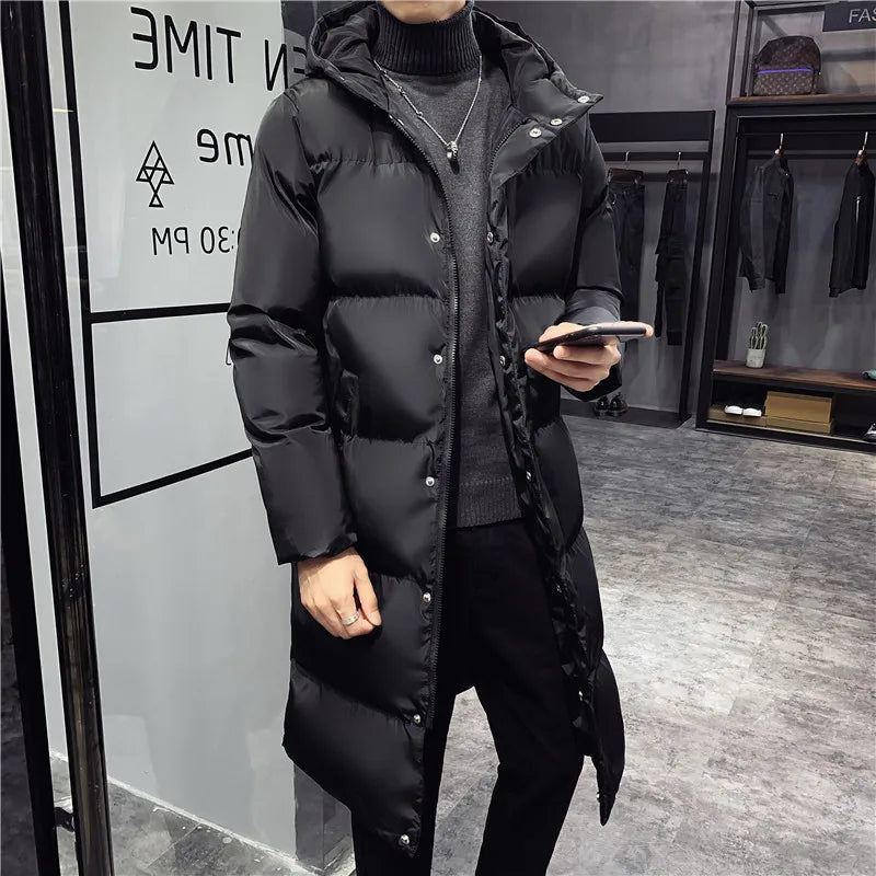 Men Winter Parka Hooded Casual Long Down Cotton Jacket