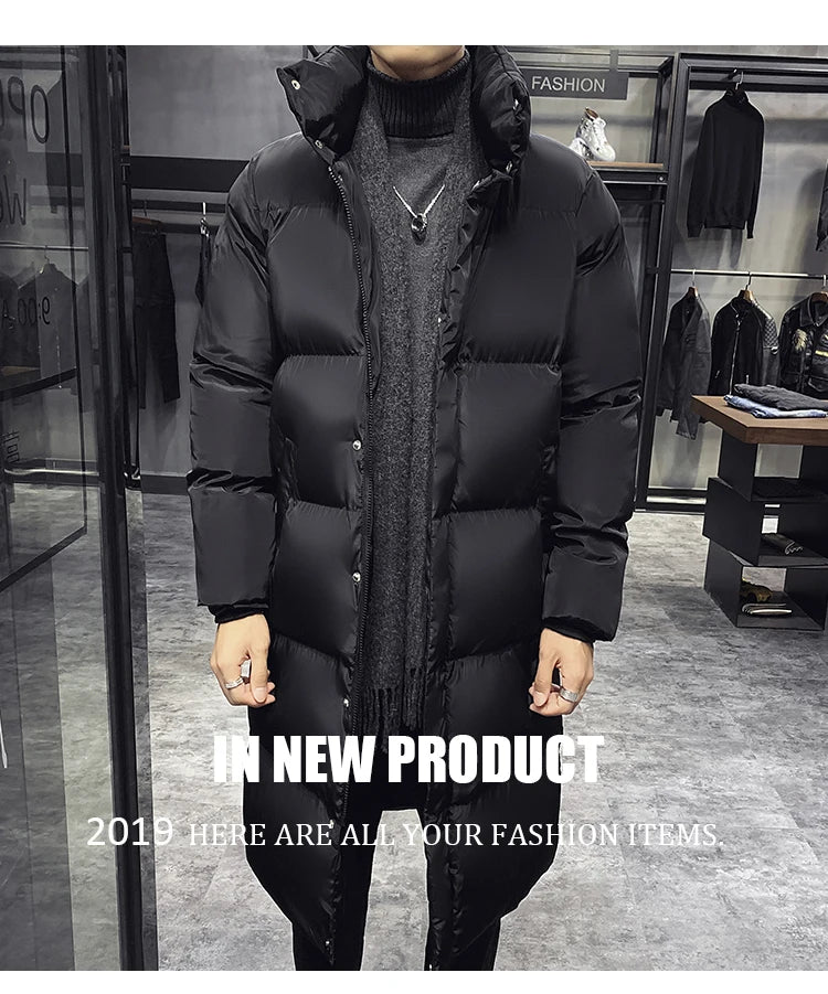 Men Winter Parka Hooded Casual Long Down Cotton Jacket