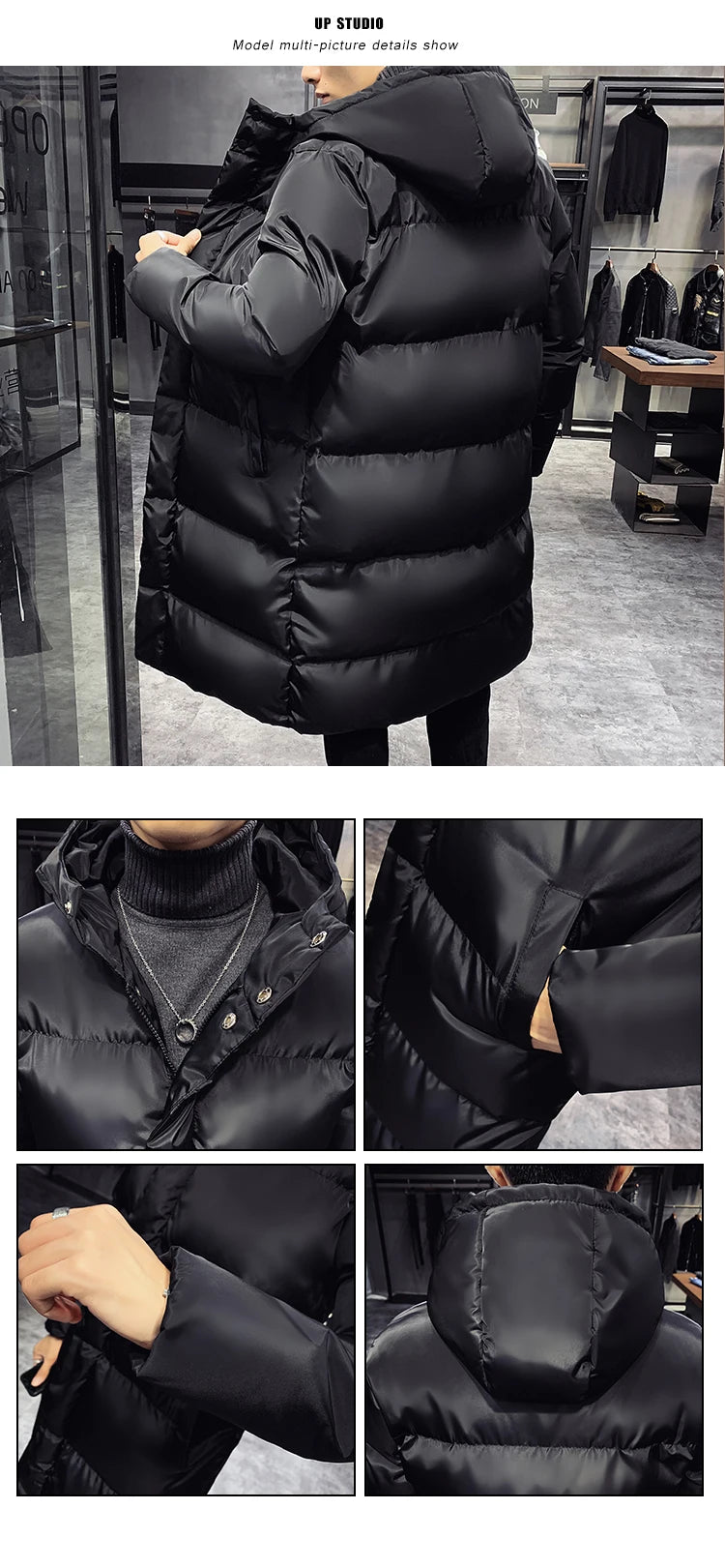 Men Winter Parka Hooded Casual Long Down Cotton Jacket