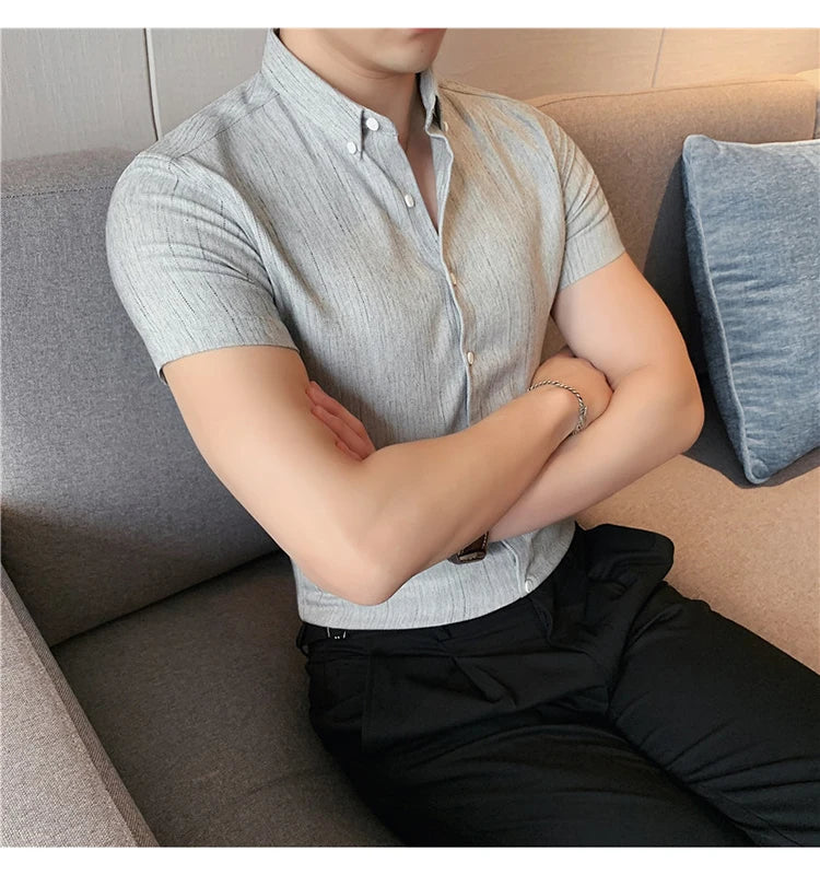 Fashionable British style Short Sleeve Striped Shirt for Men