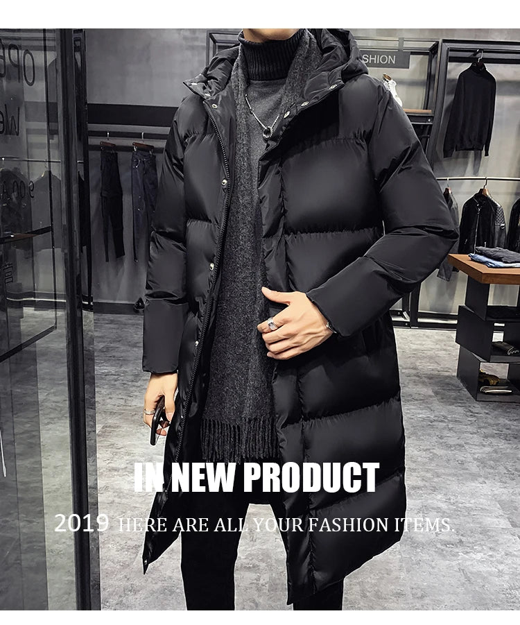 Men Winter Parka Hooded Casual Long Down Cotton Jacket