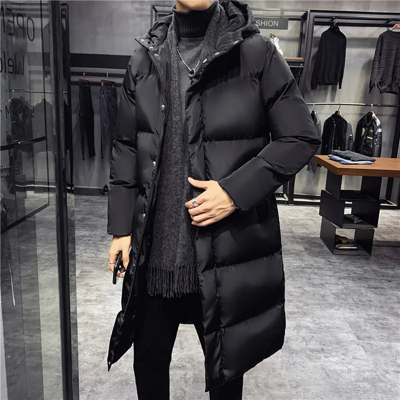 Men Winter Parka Hooded Casual Long Down Cotton Jacket