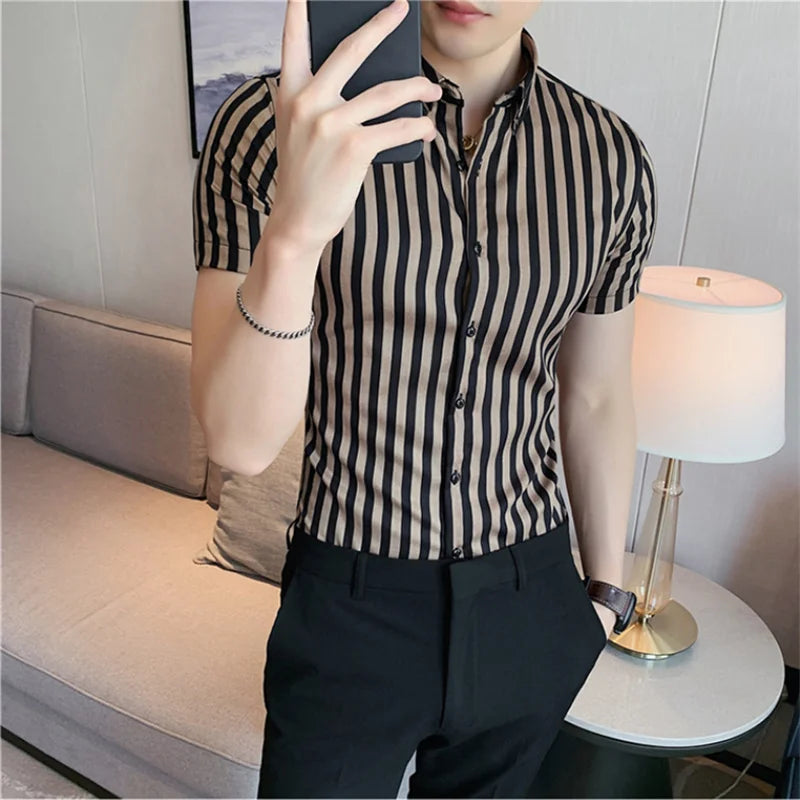 2025 Summer Men Short Sleeve Striped Shirt