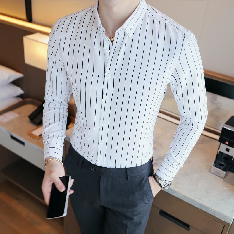 Hot Selling Business Striped Long Sleeve Shirt for  Men