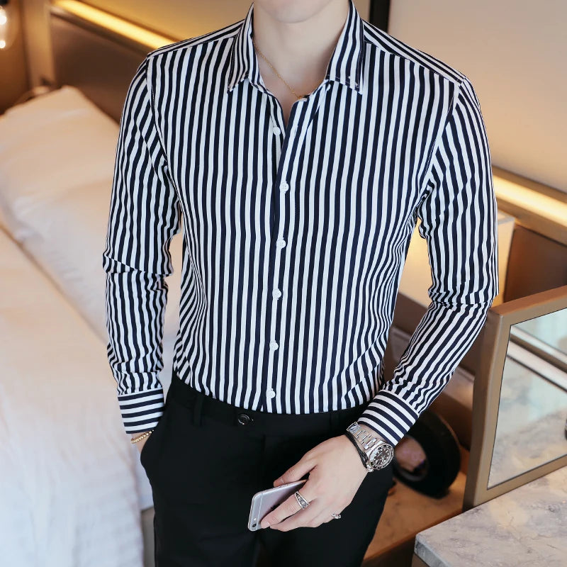 Hot Selling Business Striped Long Sleeve Shirt for  Men