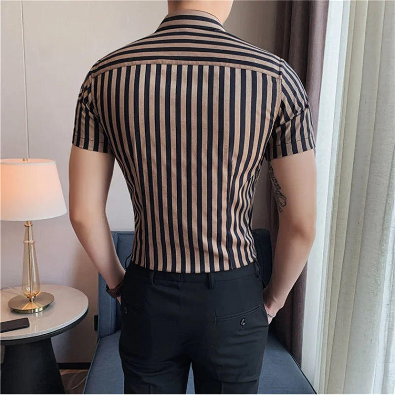 2025 Summer Men Short Sleeve Striped Shirt