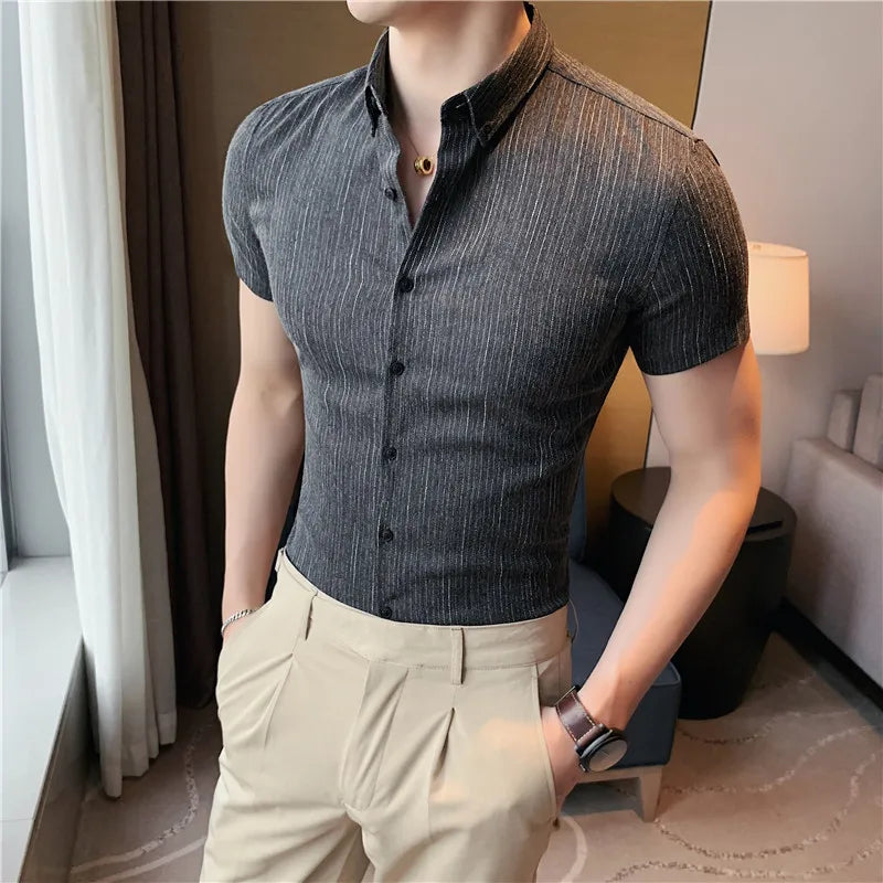 Fashionable British style Short Sleeve Striped Shirt for Men