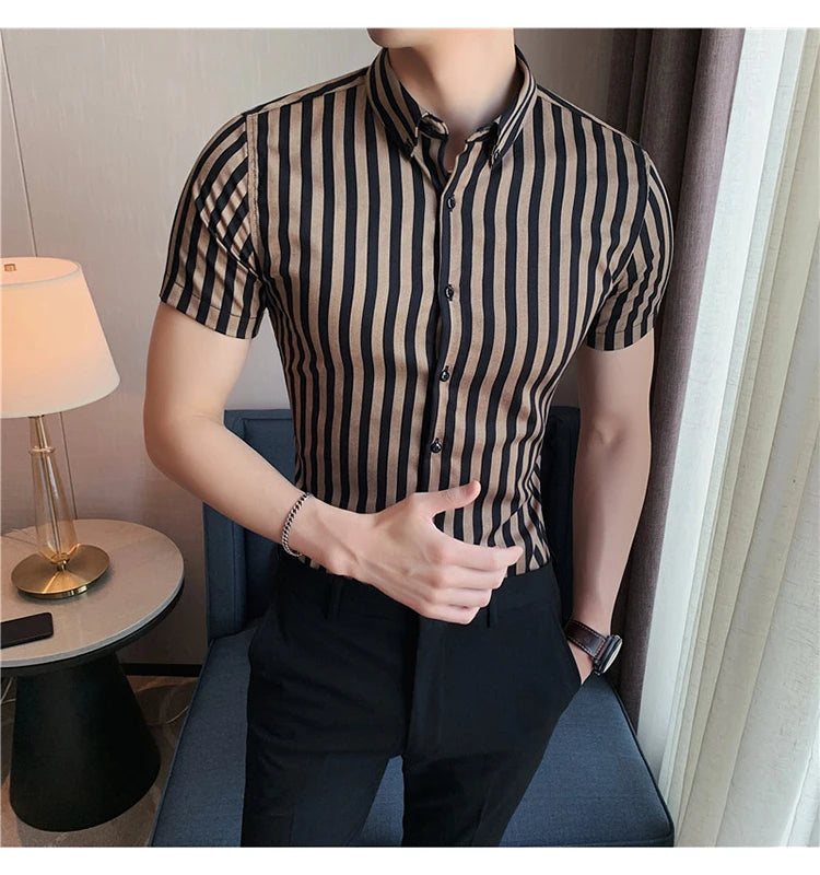 2025 Summer Men Short Sleeve Striped Shirt