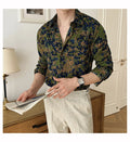 Men Draped Floral Contrast Shirt  Wrinkle-Resistant Flow   Casual Elegance
