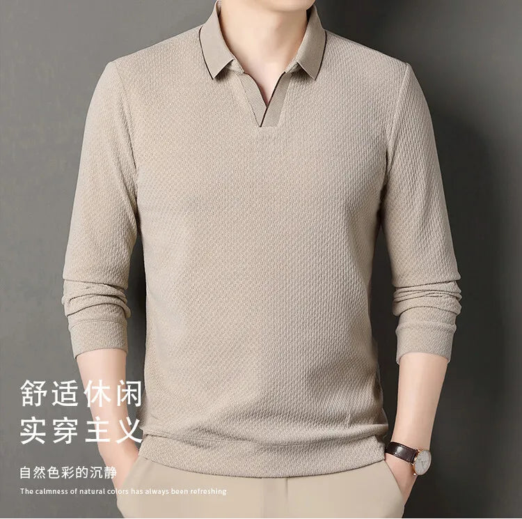 V-neck sweater men's business casual stretchable, warm autumn new pullover knitwear.