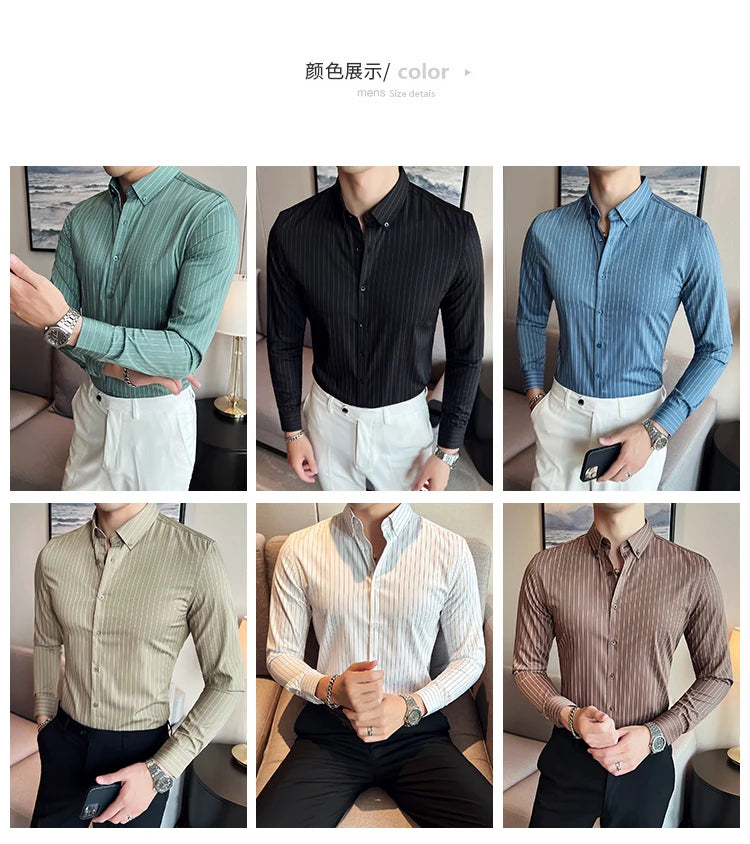 British Style Striped  Men' s Long Sleeve  Shirt