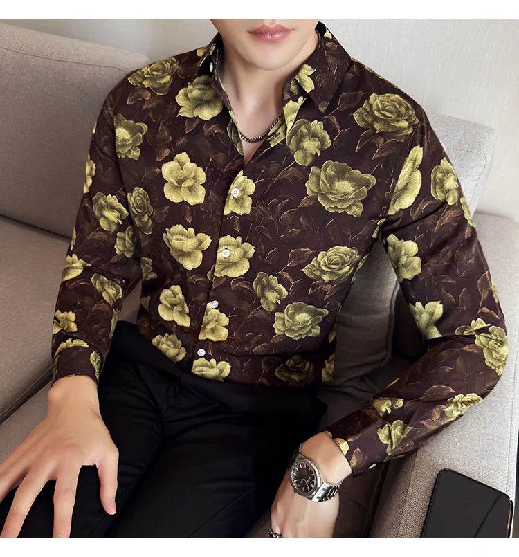 Men's Latest  Fashionable  Long-Sleeved Floral Shirt