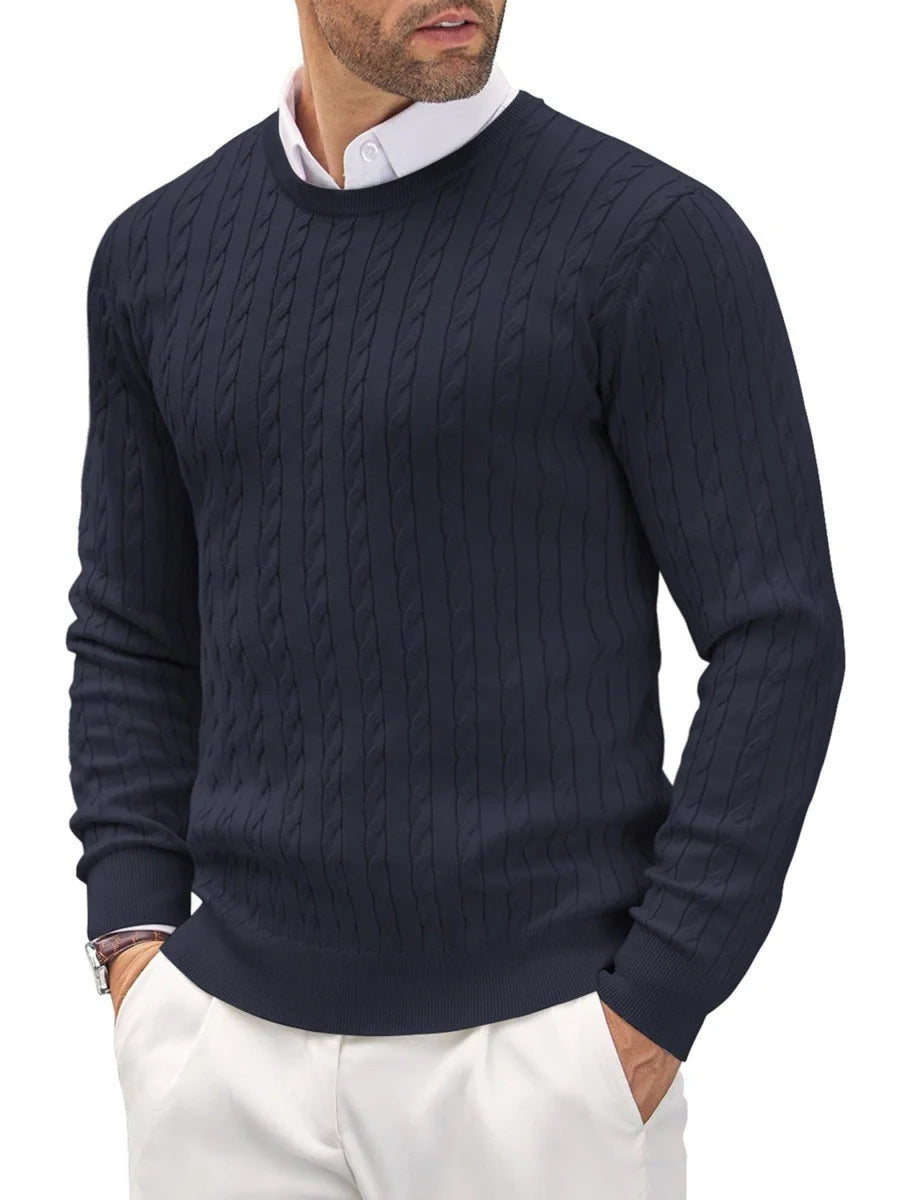 Men's All-Season Cable Knit Pullover Sweater with Rope Twist Pattern