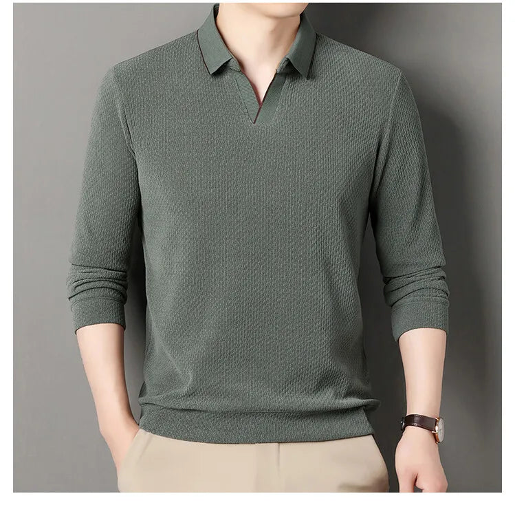 V-neck sweater men's business casual stretchable, warm autumn new pullover knitwear.