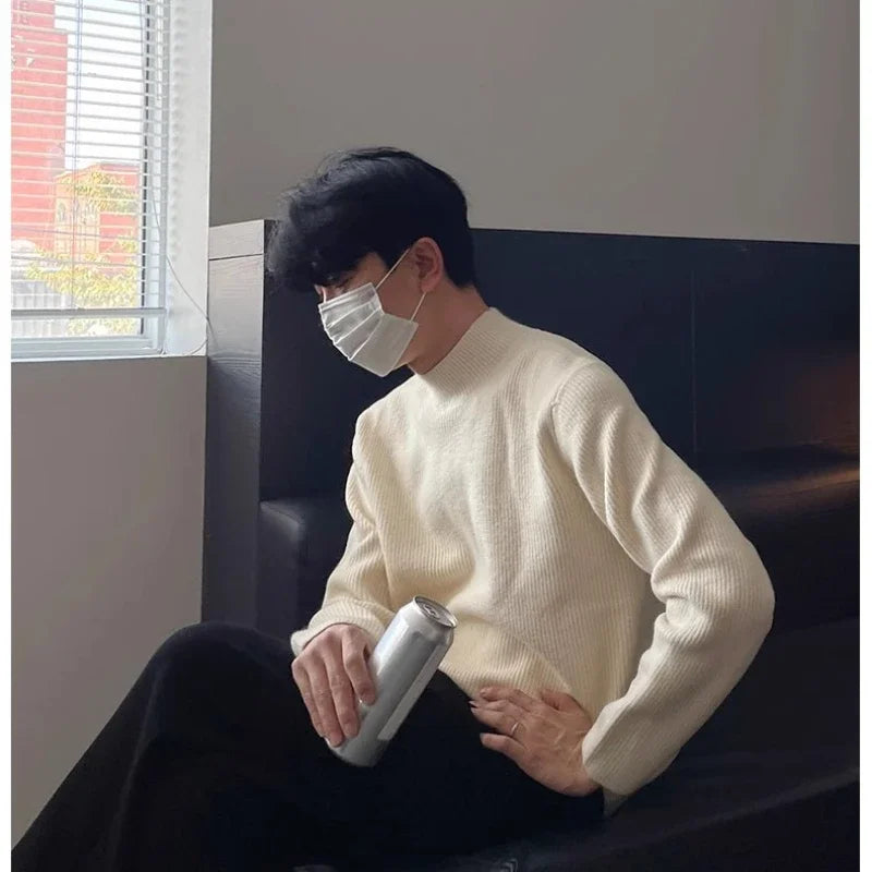 Half-high Collar Solid Color Men's Dark Pattern Sweater