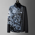 Men's Luxury  Printed  Long Sleeve Silk  Shirt
