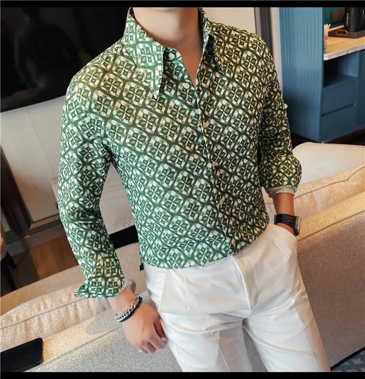 Latest  Floral Shirt Men Fashion Slim Fit Long Sleeve