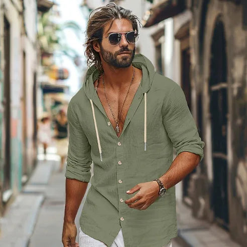 Men's Trendy  Long Sleeve Hooded Single-breasted T-shirt